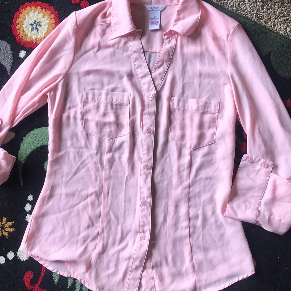 Sheer pink button up